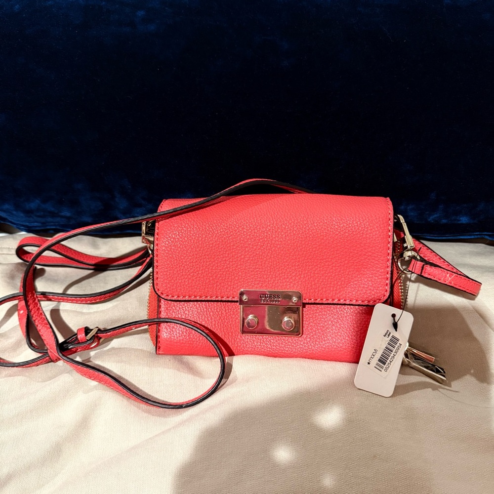GUESS Varsity Pop Mini Crossbody Bag — Coral Red (Poppy)